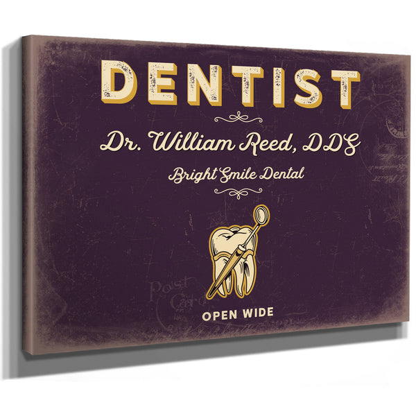 Personalized Dentist Sign, Open Wide, Plum & Mustard, image 8
