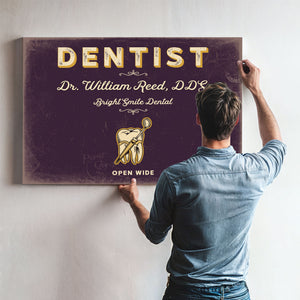 Personalized Dentist Sign, Open Wide, Plum & Mustard, image 9