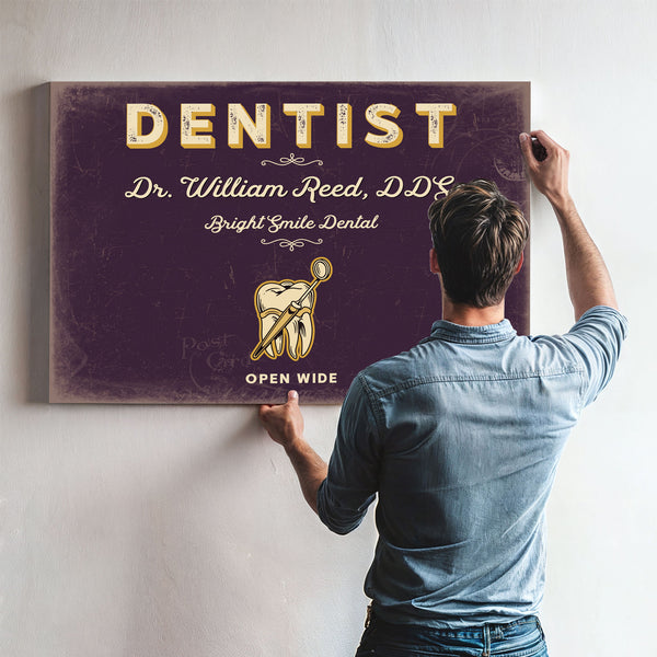 Personalized Dentist Sign, Open Wide, Plum & Mustard, image 9