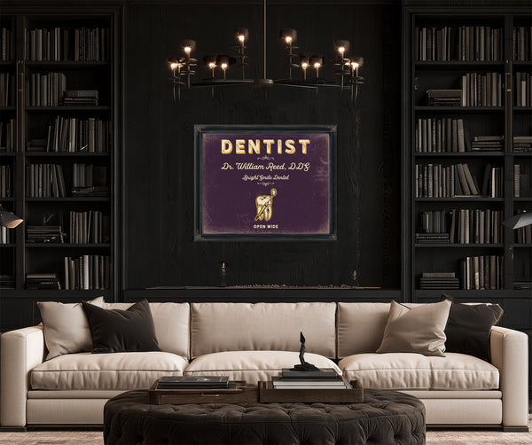 Personalized Dentist Sign, Open Wide, Plum & Mustard, image 16