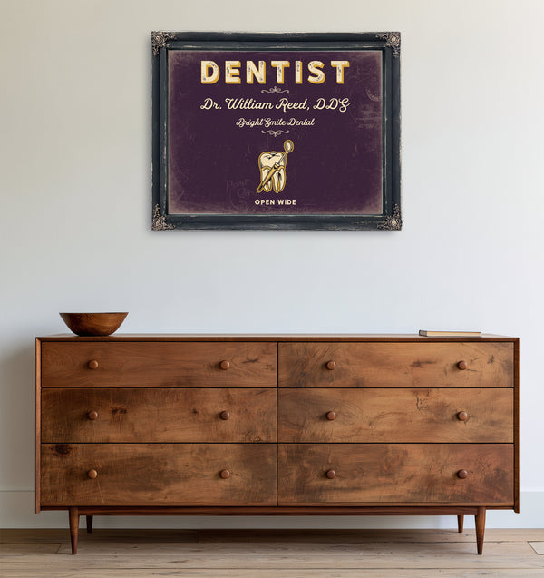 Personalized Dentist Sign, Open Wide, Plum & Mustard, image 19