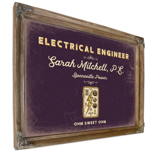 Personalized Electrical Engineer Sign, Ohm Sweet Ohm, Plum & Mustard, image 6