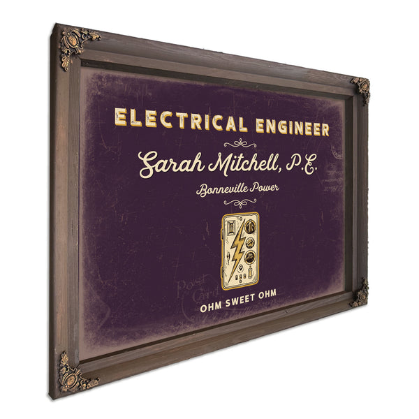 Personalized Electrical Engineer Sign, Ohm Sweet Ohm, Plum & Mustard, image 7