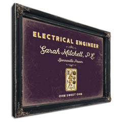 Personalized Electrical Engineer Sign, Ohm Sweet Ohm, Plum & Mustard, image 1