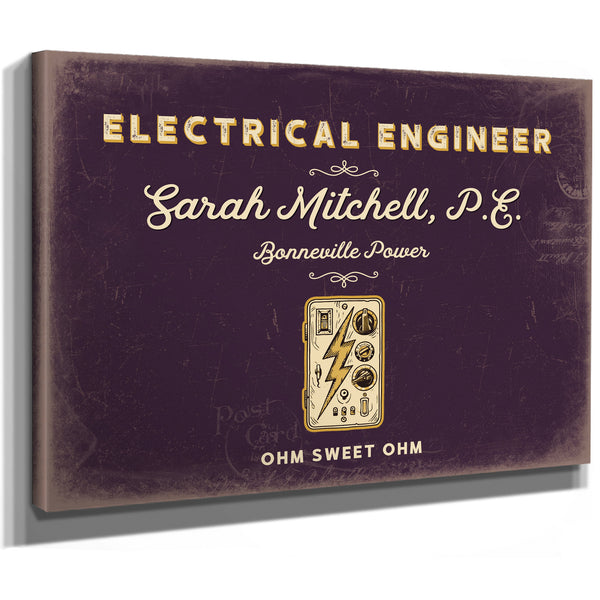 Personalized Electrical Engineer Sign, Ohm Sweet Ohm, Plum & Mustard, image 8