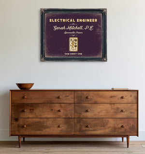 Personalized Electrical Engineer Sign, Ohm Sweet Ohm, Plum & Mustard, image 19