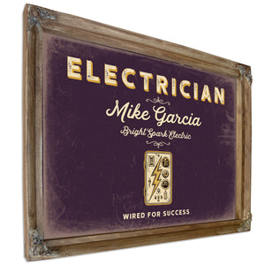 Personalized Electrician Sign, Wired for Success, Plum & Mustard, image 6