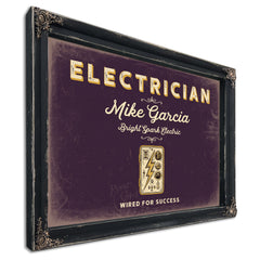 Personalized Electrician Sign, Wired for Success, Plum & Mustard, image 1