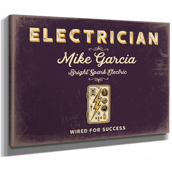 Personalized Electrician Sign, Wired for Success, Plum & Mustard, image 8