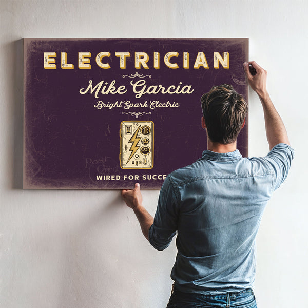 Personalized Electrician Sign, Wired for Success, Plum & Mustard, image 9