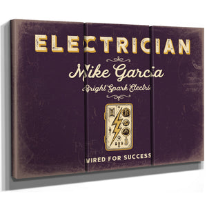 Personalized Electrician Sign, Wired for Success, Plum & Mustard, image 14