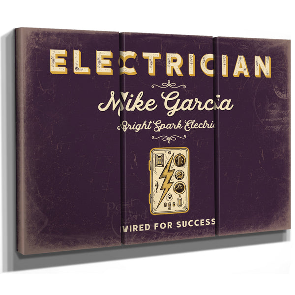 Personalized Electrician Sign, Wired for Success, Plum & Mustard, image 14