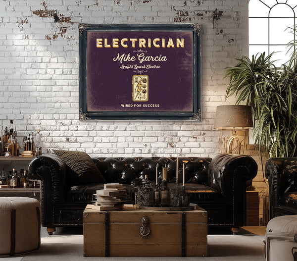 Personalized Electrician Sign, Wired for Success, Plum & Mustard, image 18