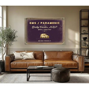 Personalized Paramedic Sign, We Run Toward It, Plum & Mustard, image 3