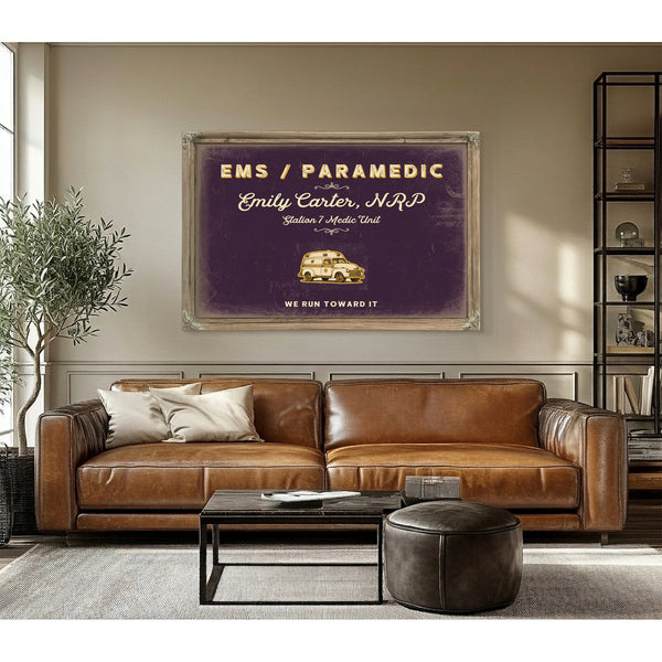 Personalized Paramedic Sign, We Run Toward It, Plum & Mustard, image 3