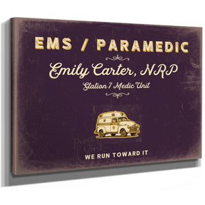 Personalized Paramedic Sign, We Run Toward It, Plum & Mustard, image 8