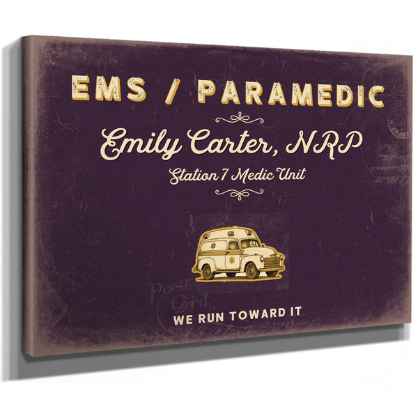 Personalized Paramedic Sign, We Run Toward It, Plum & Mustard, image 8