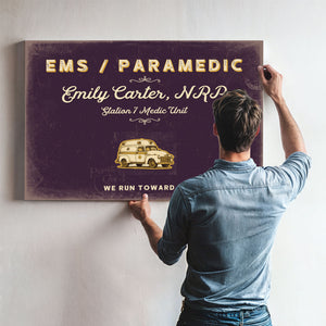 Personalized Paramedic Sign, We Run Toward It, Plum & Mustard, image 9
