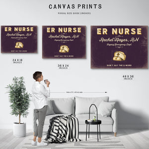 Personalized ER Nurse Sign, Don't Say the Q Word, Plum & Mustard, image 10