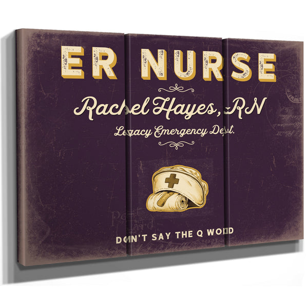 Personalized ER Nurse Sign, Don't Say the Q Word, Plum & Mustard, image 14