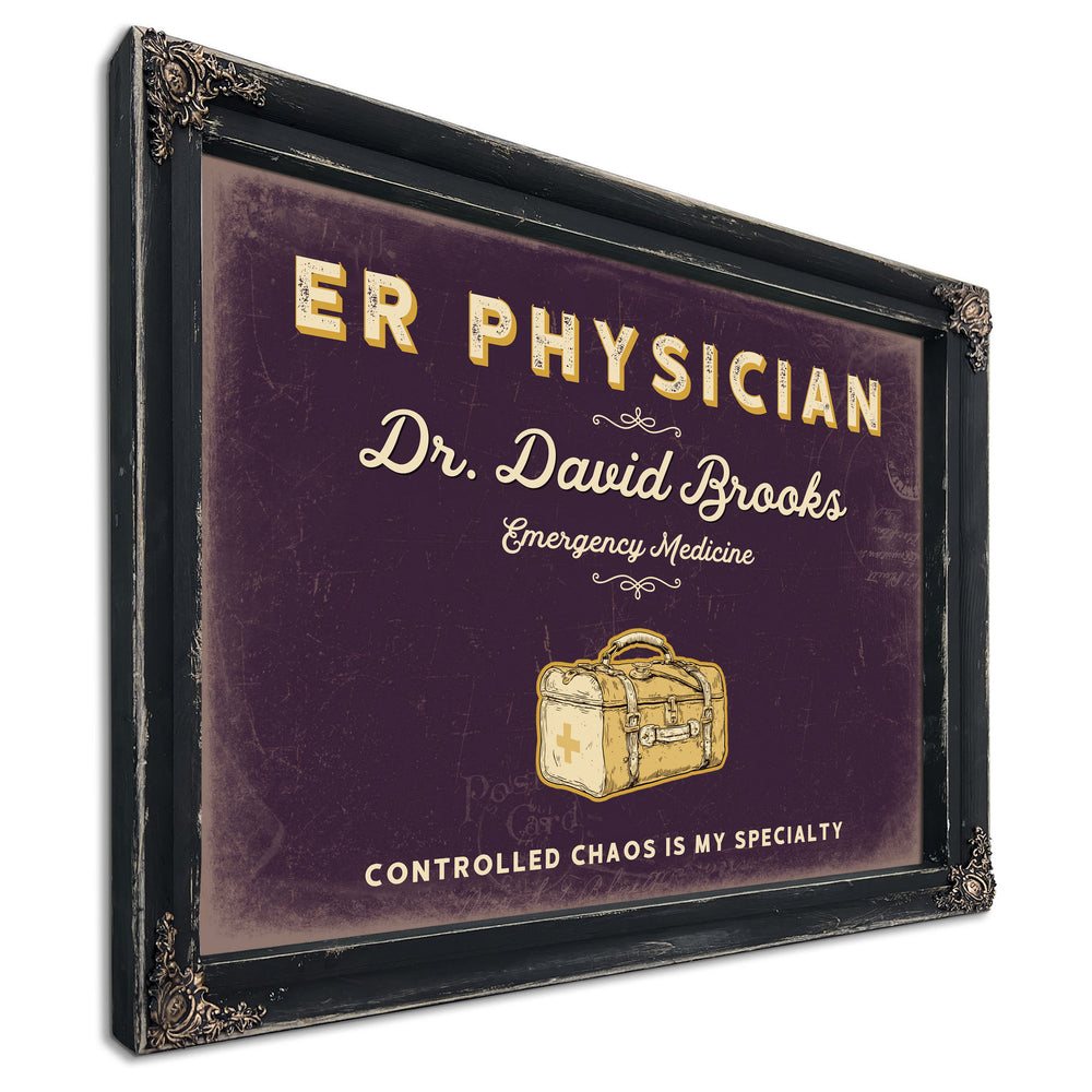 Personalized ER Physician Sign, Controlled Chaos Is My Specialty, Plum & Mustard, image 1