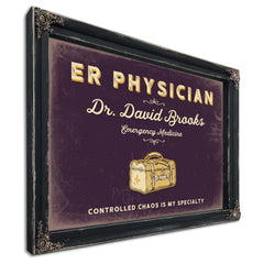 Personalized ER Physician Sign, Controlled Chaos Is My Specialty, Plum & Mustard, image 1