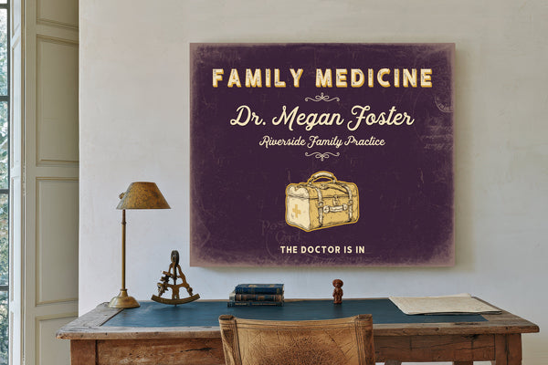 Personalized Family Medicine Sign, The Doctor Is In, Plum & Mustard, image 2