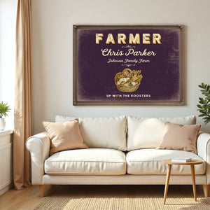 Personalized Farmer Sign, Up With the Roosters, Plum & Mustard, image 5