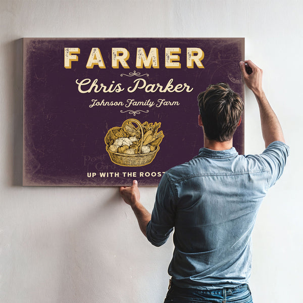Personalized Farmer Sign, Up With the Roosters, Plum & Mustard, image 9