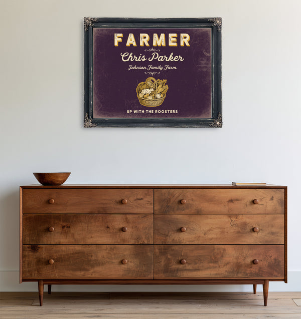 Personalized Farmer Sign, Up With the Roosters, Plum & Mustard, image 19