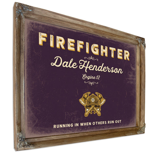 Personalized Firefighter Sign, Running In When Others Run Out, Plum & Mustard, image 6