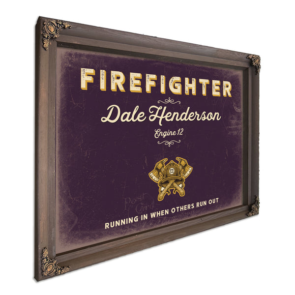 Personalized Firefighter Sign, Running In When Others Run Out, Plum & Mustard, image 7