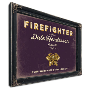 Personalized Firefighter Sign, Running In When Others Run Out, Plum & Mustard, image 1