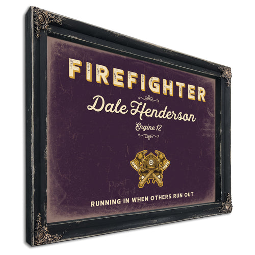 Personalized Firefighter Sign, Running In When Others Run Out, Plum & Mustard, image 1