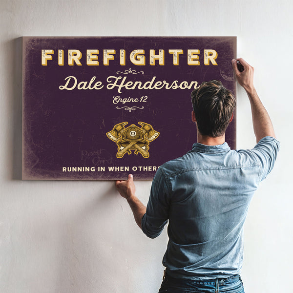 Personalized Firefighter Sign, Running In When Others Run Out, Plum & Mustard, image 9