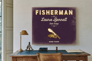Personalized Fisherman Sign, Gone Fishin', Plum & Mustard, image 2
