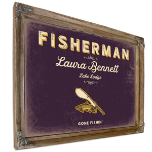 Personalized Fisherman Sign, Gone Fishin', Plum & Mustard, image 6