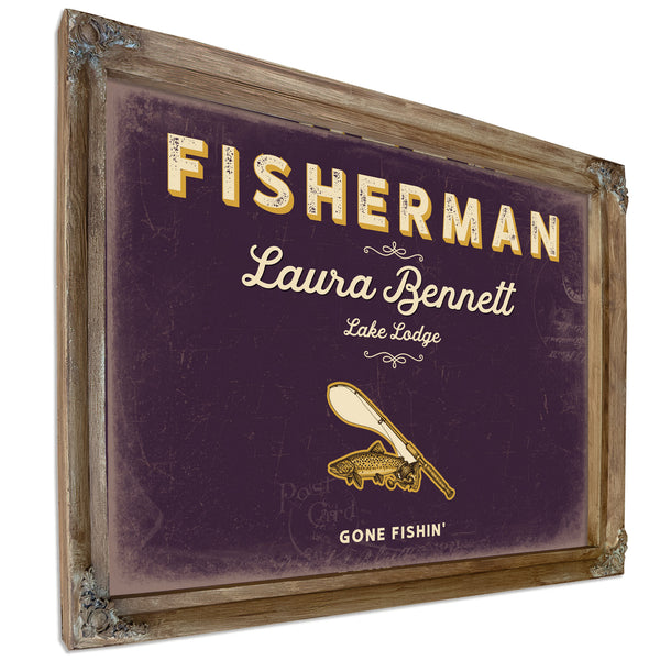 Personalized Fisherman Sign, Gone Fishin', Plum & Mustard, image 6