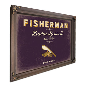 Personalized Fisherman Sign, Gone Fishin', Plum & Mustard, image 7