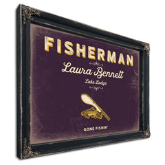 Personalized Fisherman Sign, Gone Fishin', Plum & Mustard, image 1