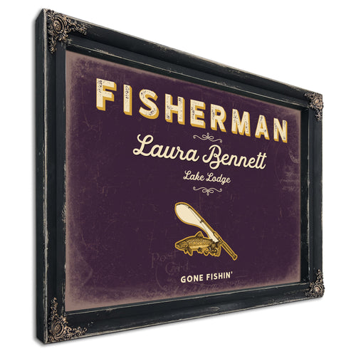 Personalized Fisherman Sign, Gone Fishin', Plum & Mustard, image 1