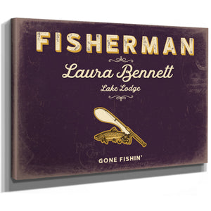 Personalized Fisherman Sign, Gone Fishin', Plum & Mustard, image 8