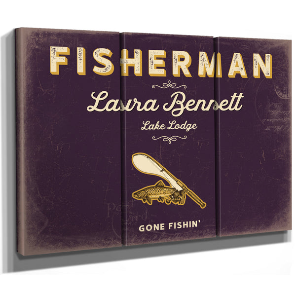 Personalized Fisherman Sign, Gone Fishin', Plum & Mustard, image 14