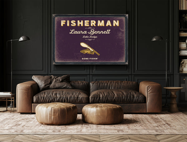 Personalized Fisherman Sign, Gone Fishin', Plum & Mustard, image 17