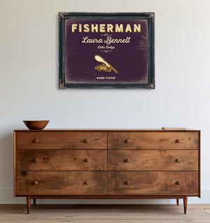 Personalized Fisherman Sign, Gone Fishin', Plum & Mustard, image 19