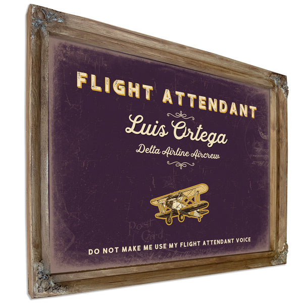 Personalized Flight Attendant Sign, Do Not Make Me Use My Flight Attendant Voice, Plum & Mustard, image 6