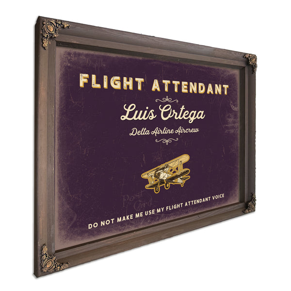 Personalized Flight Attendant Sign, Do Not Make Me Use My Flight Attendant Voice, Plum & Mustard, image 7
