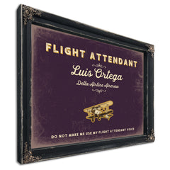 Personalized Flight Attendant Sign, Do Not Make Me Use My Flight Attendant Voice, Plum & Mustard, image 1