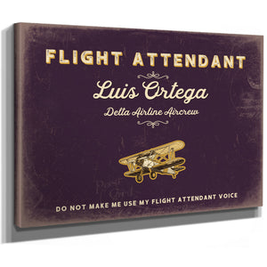 Personalized Flight Attendant Sign, Do Not Make Me Use My Flight Attendant Voice, Plum & Mustard, image 8