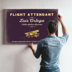 Personalized Flight Attendant Sign, Do Not Make Me Use My Flight Attendant Voice, Plum & Mustard, image 9